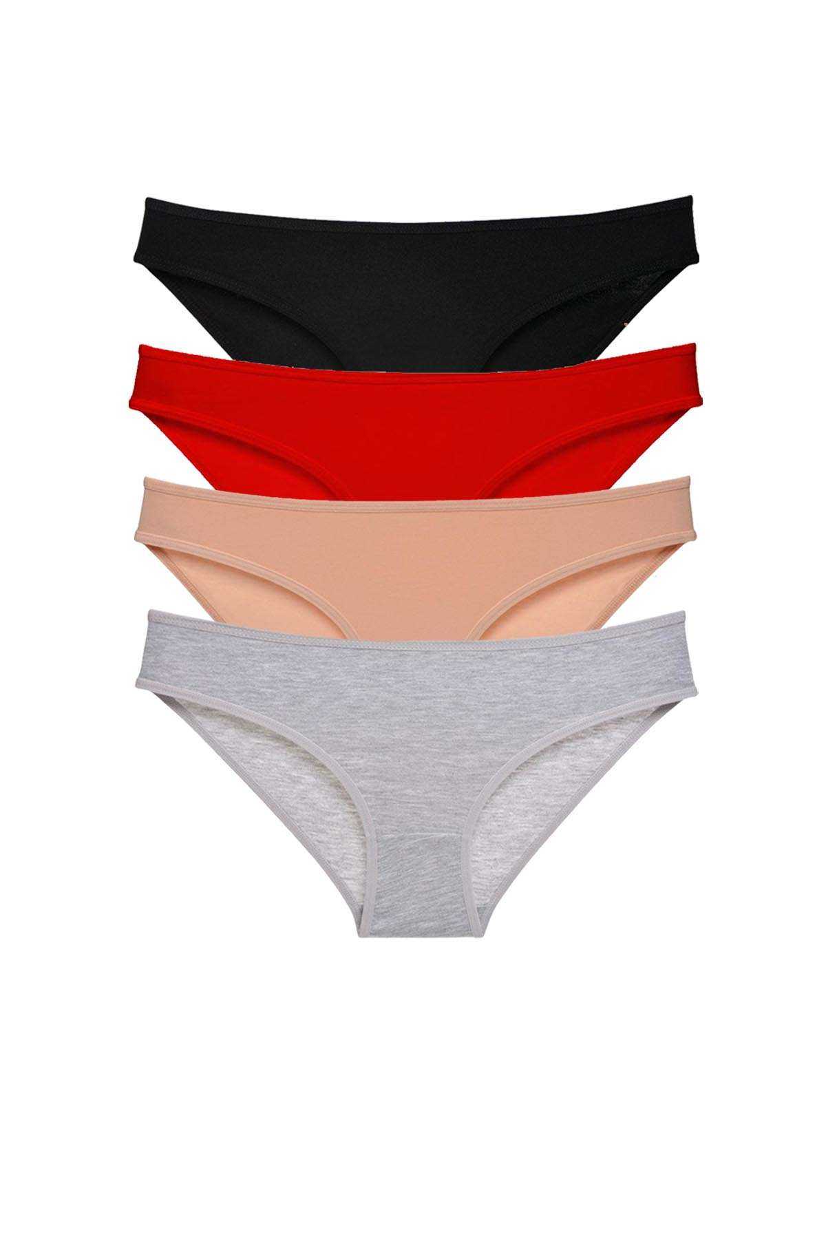 4pcs Super Eco Set Lycra Women Slip Panties Black Red Skin Gray