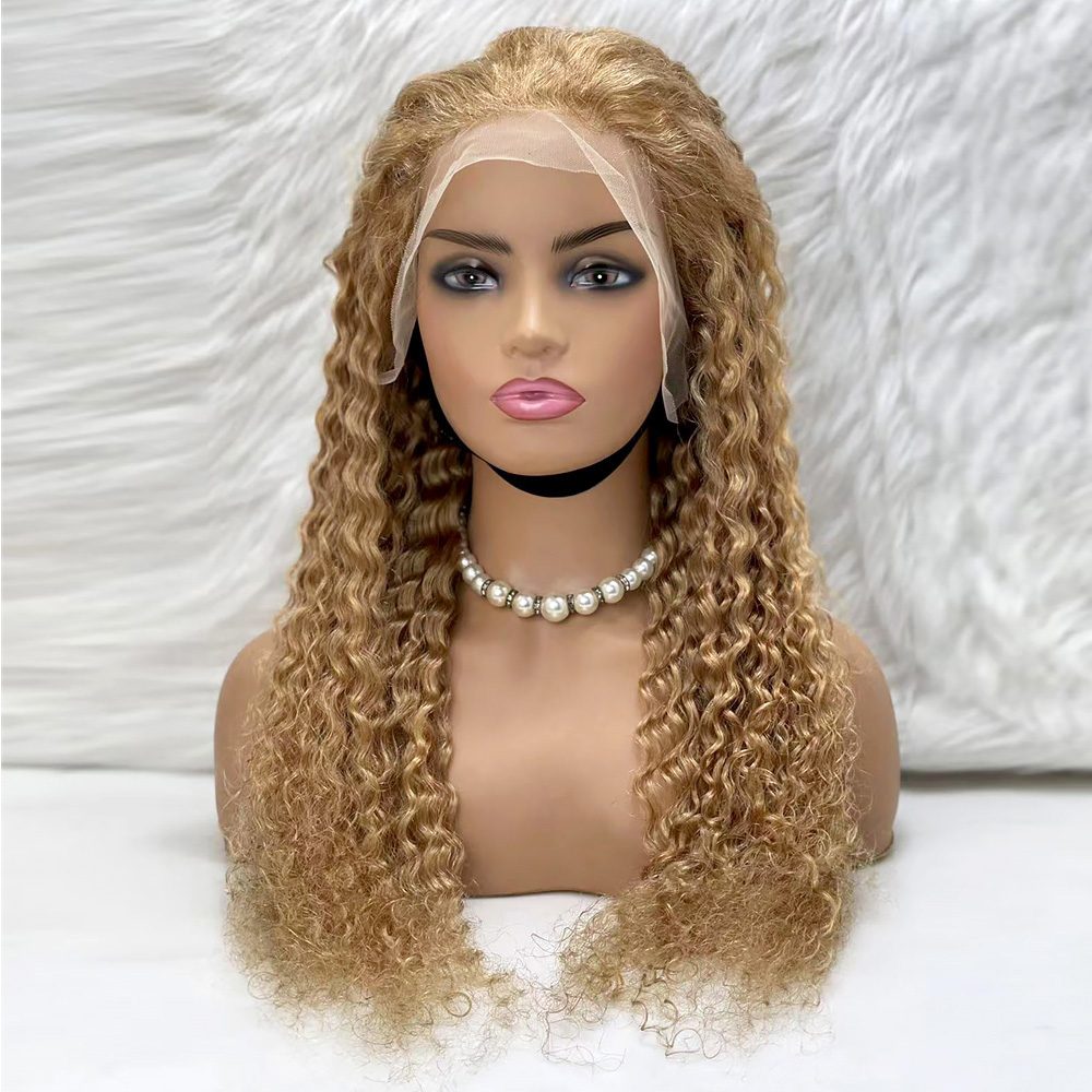 Afro Wave Front Lace Real Hair Tulle Wig / Golden Caramel / 70/75cm