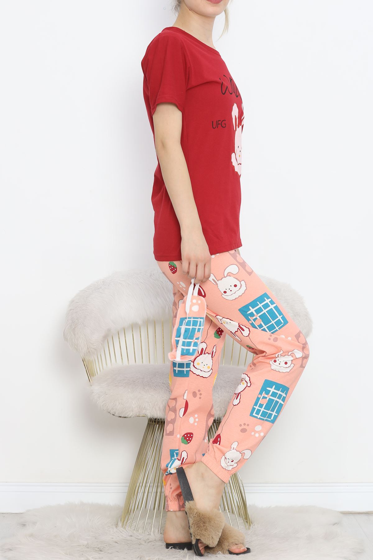 Leg Elastic Pajama Set Red Powder