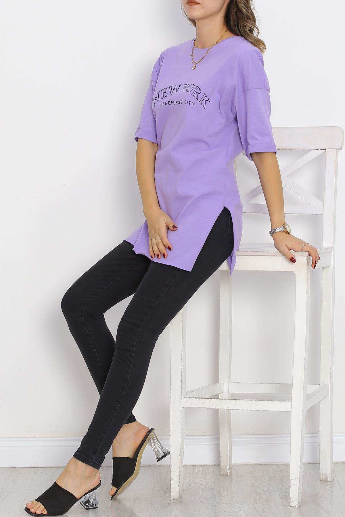 Printed Double Sleeve T-Shirt Lilac