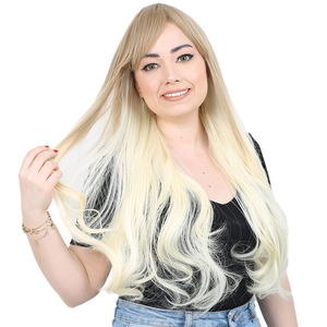 Long Wavy Kanekalon Fiber Synthetic Wig with Custom Bangs / Ashy Wig / Platinum Ombré