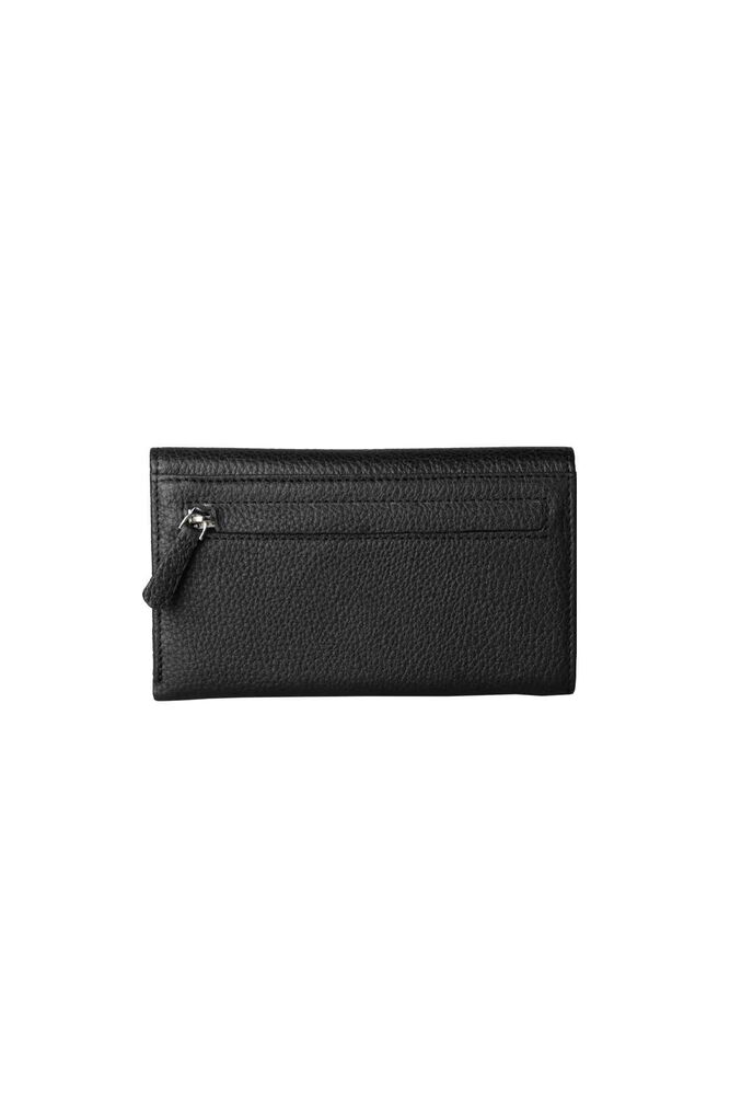 Black Genuine Leather Ladies Wallet with Snap Fastener