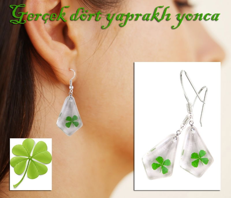 Earrings - Four Leaf Clover (Real Clover)