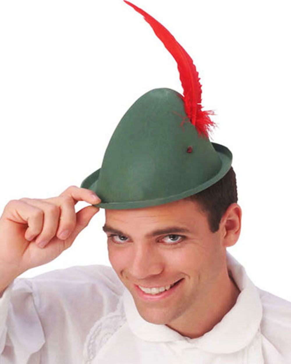 Green Color Red Feathered Peter Pan Hat Robin Hood Hat 24X23 cm