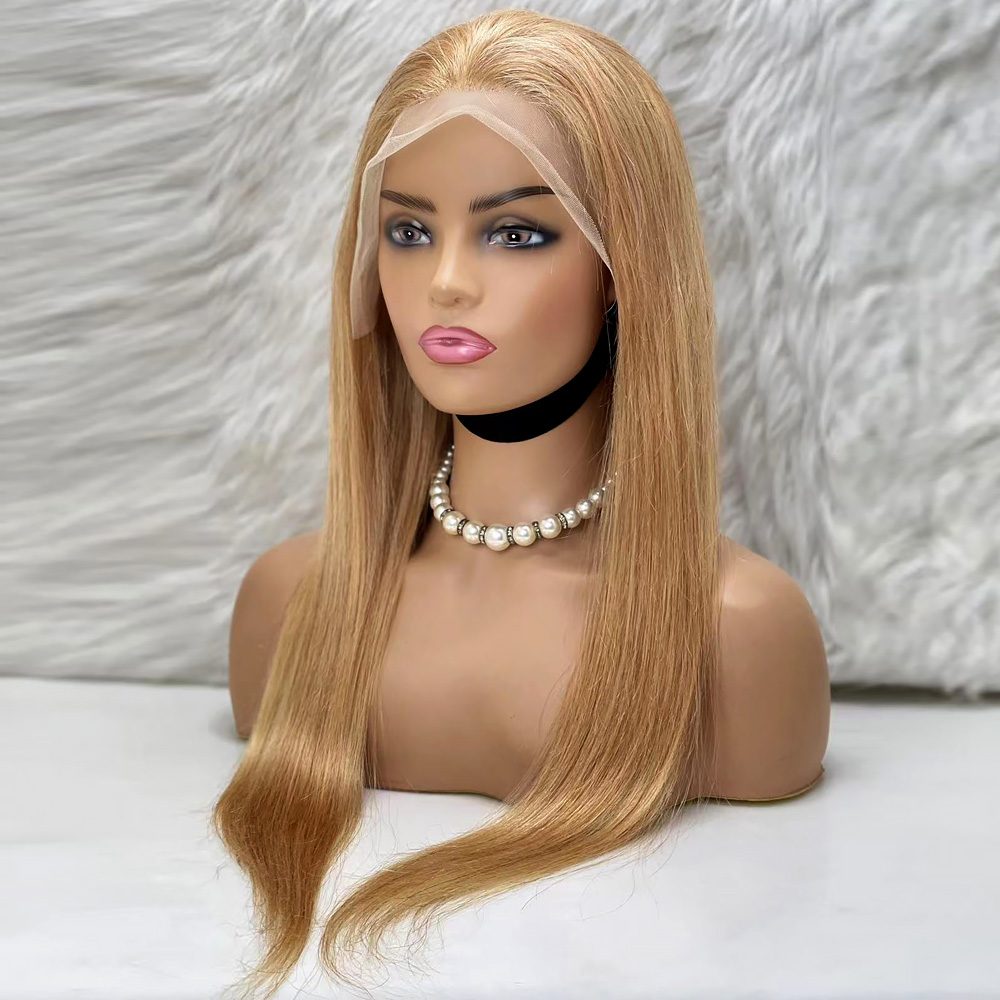 Straight Front Lace Real Hair Tulle Wig / Golden Caramel / 70/75cm