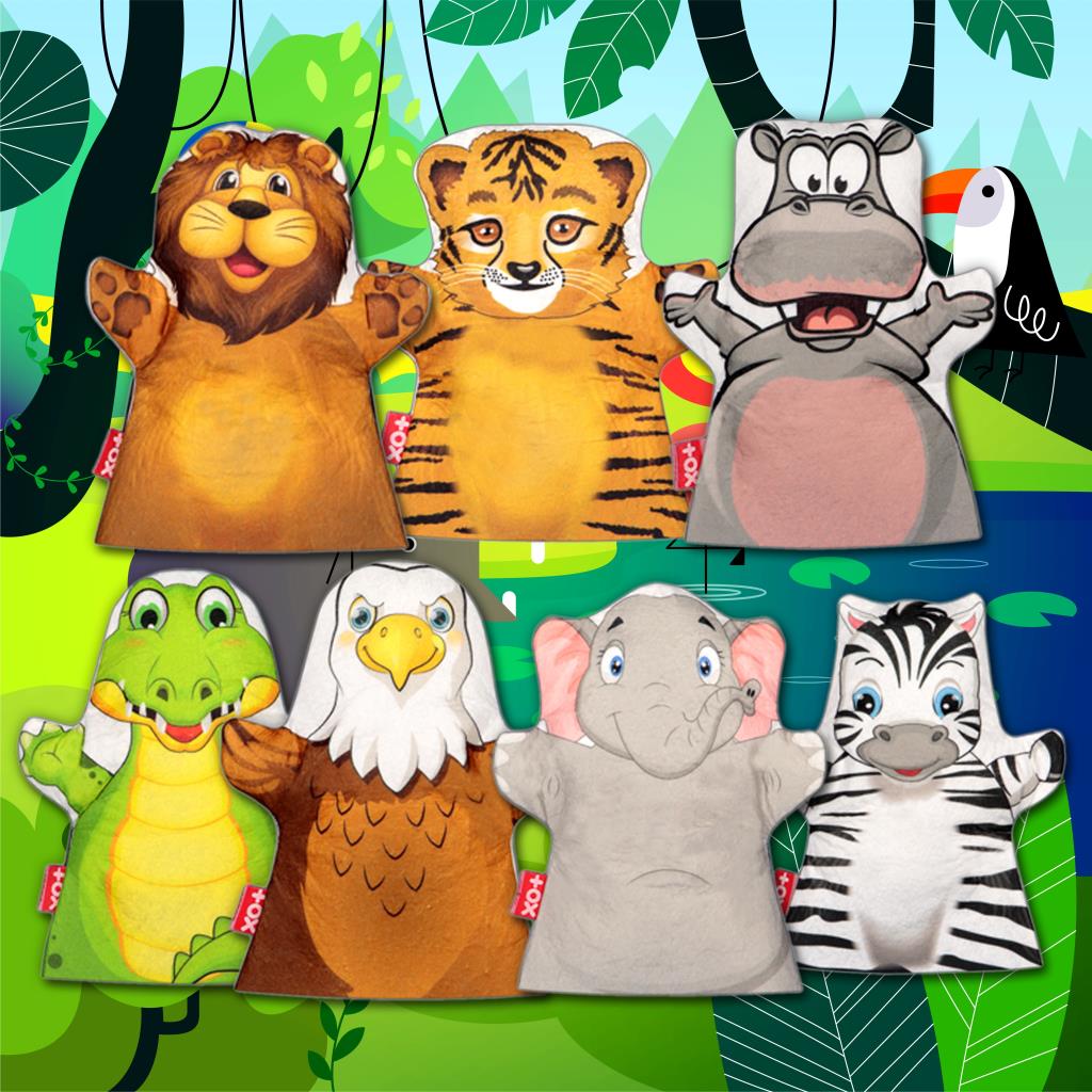 7 Piece Safari Animals Hand Puppet Set , Educational Toy