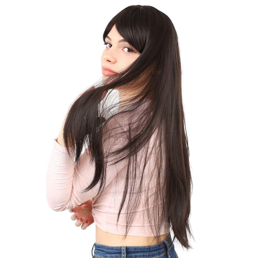 Kanekalon Fiber Synthetic Long Straight Bangs Wig / Brown