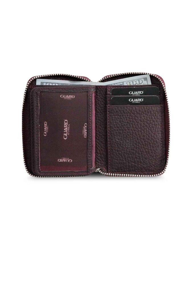 Burgundy Leather Mini Wallet with Zipper