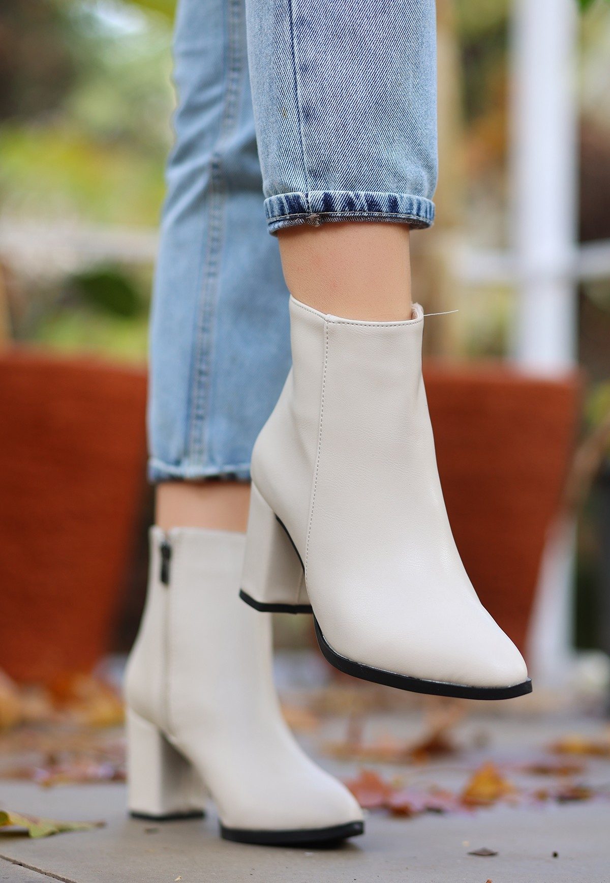 Beige Skin Heeled Boots