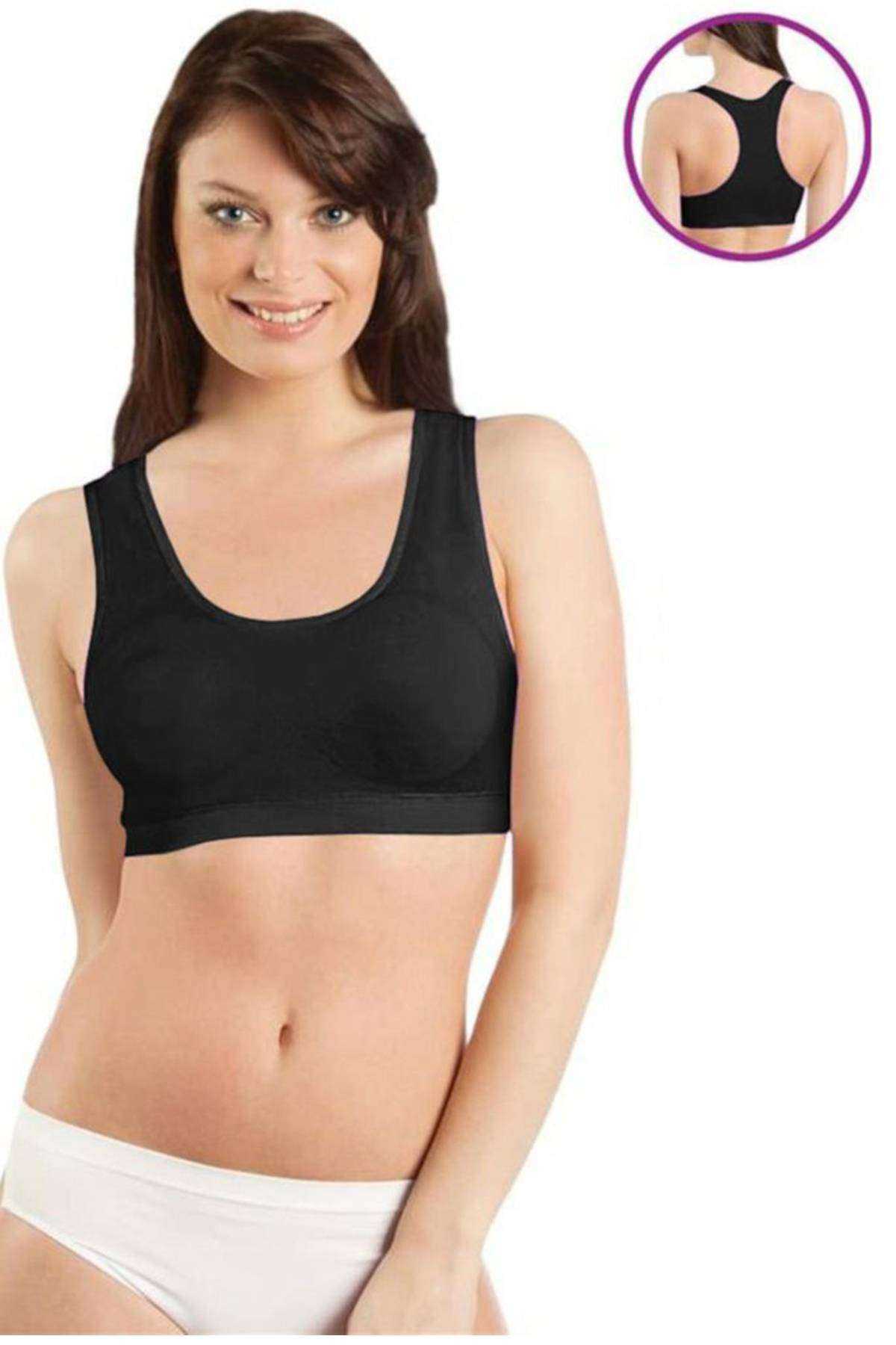 Elite Life Wide Straps Women's Supported Sports Bustier Black Bra 777