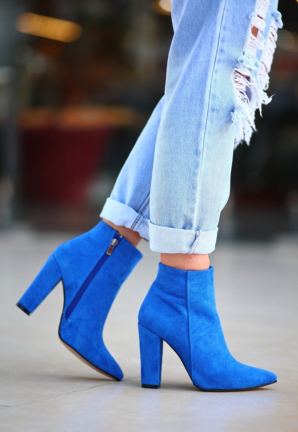 Saks Blue Suede Heeled Boots