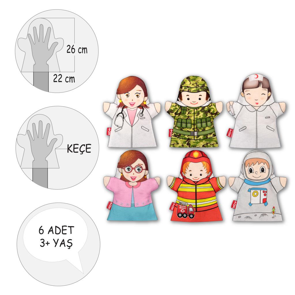 6 Piece Professions Hand Puppet Set , Educational Toy