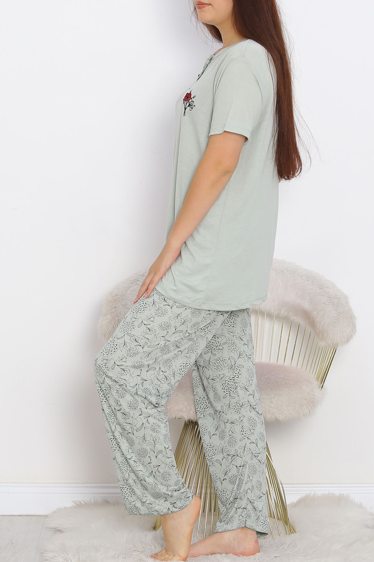 Battal Patented Polyviscose Pajama Set Mint Red