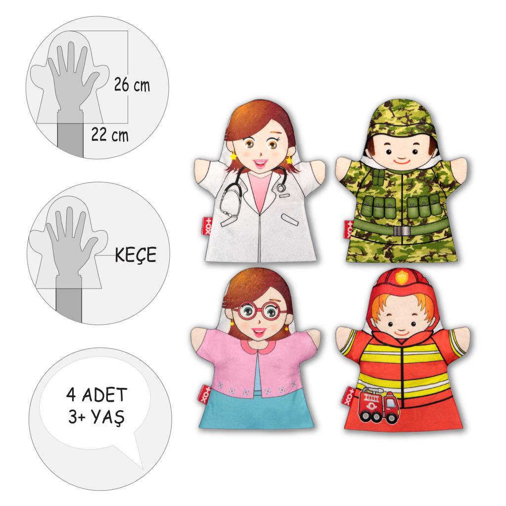 4 Piece Professions Hand Puppet Set , Educational Toy