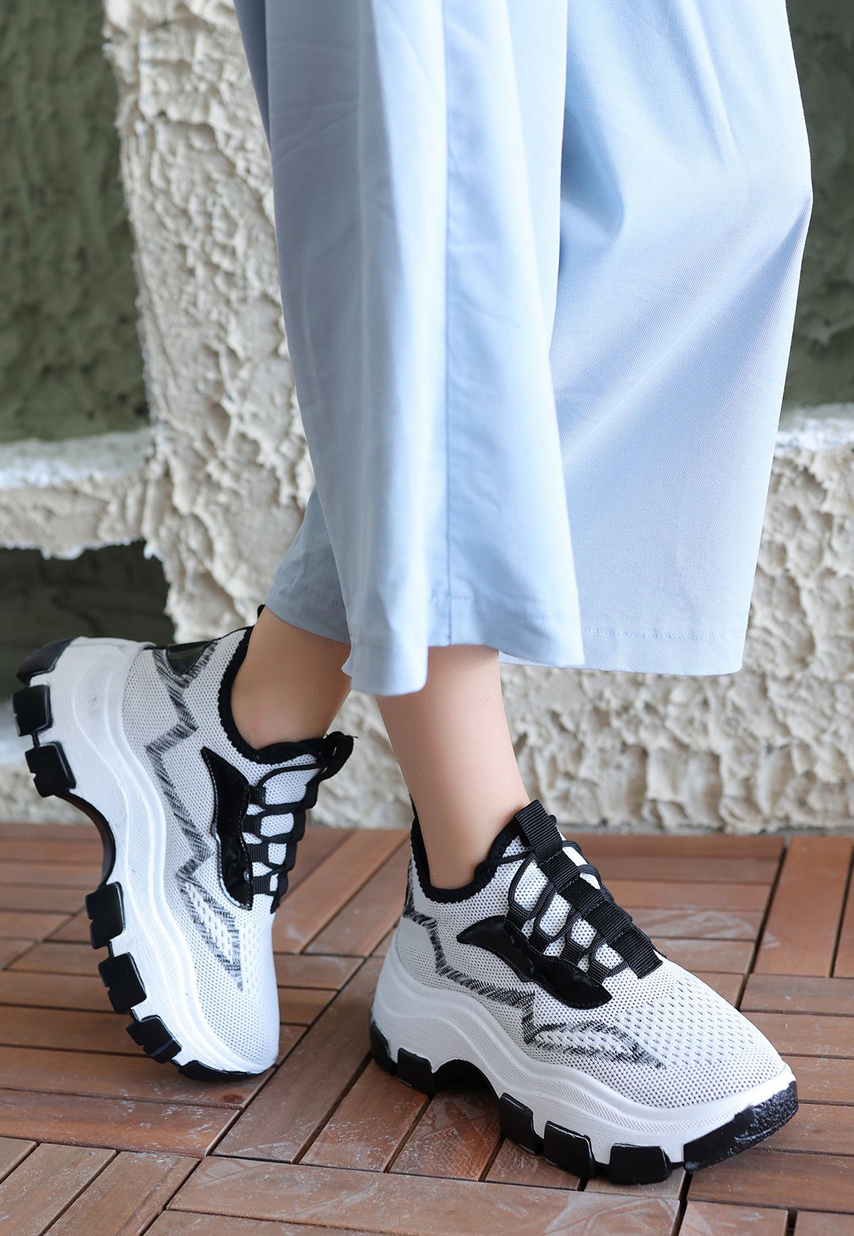 White Tricot Lace-Up Sneakers