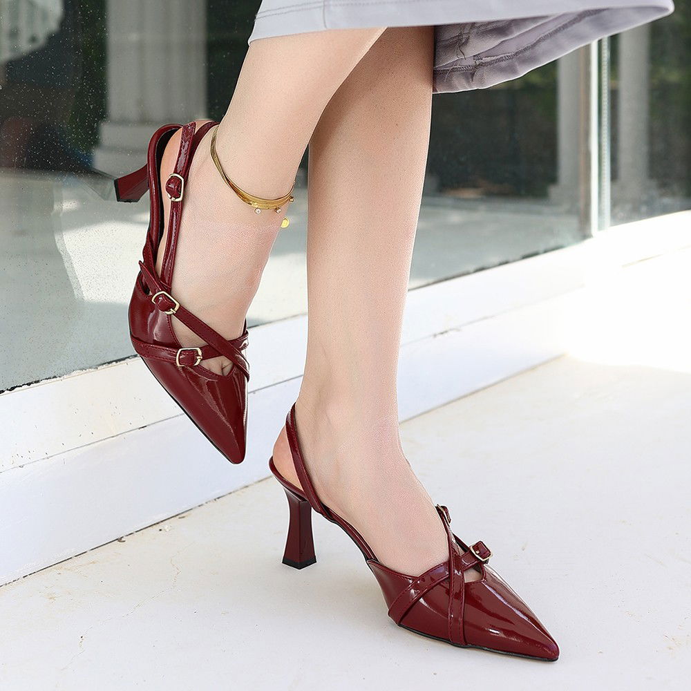 Burgundy Patent Leather Heeled Shoes