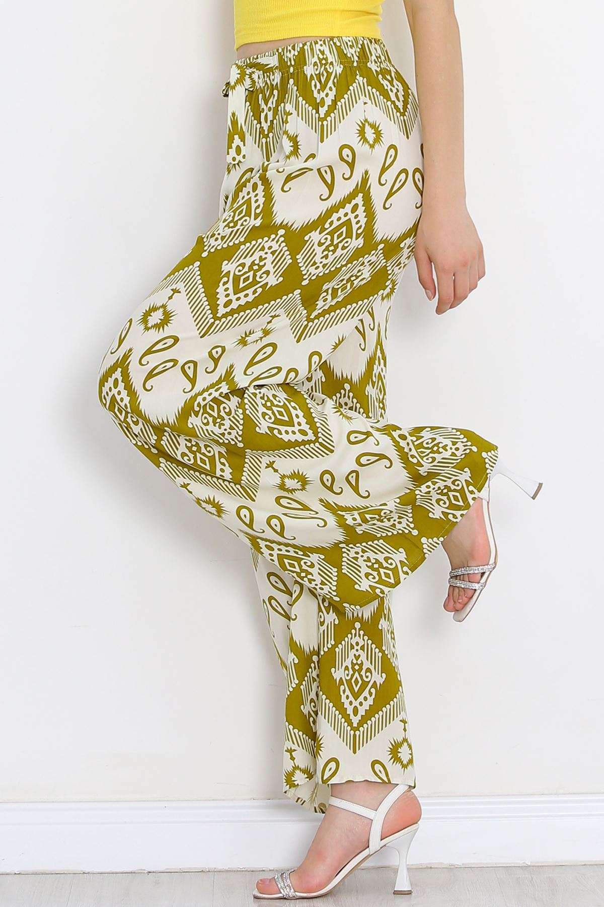 Patterned Woven Pants Oil Green