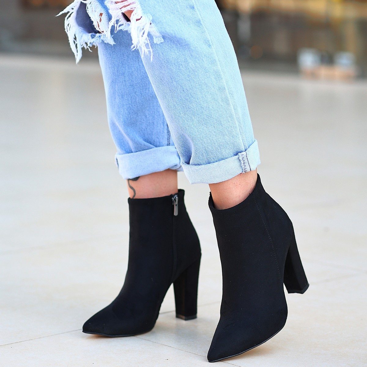 Black Suede Heeled Boots