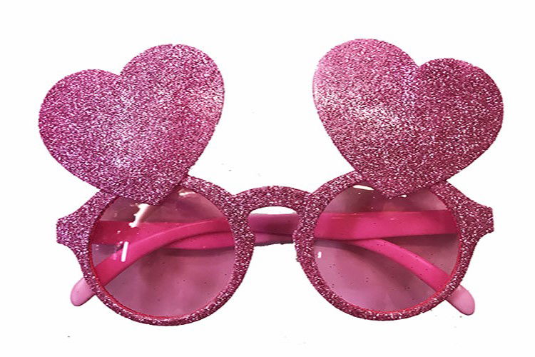 Pink Color Glitter Embroidered Heart Figured Party Glasses