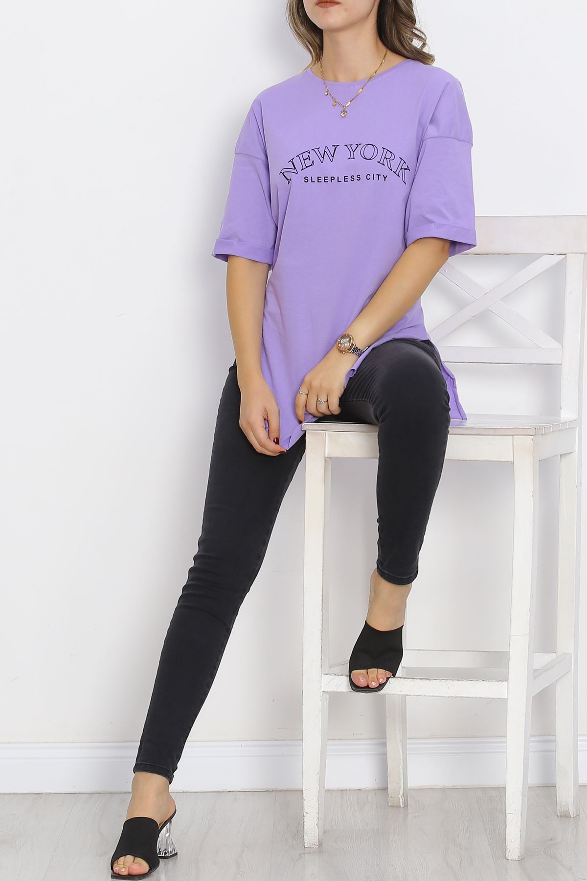 Printed Double Sleeve T-Shirt Lilac