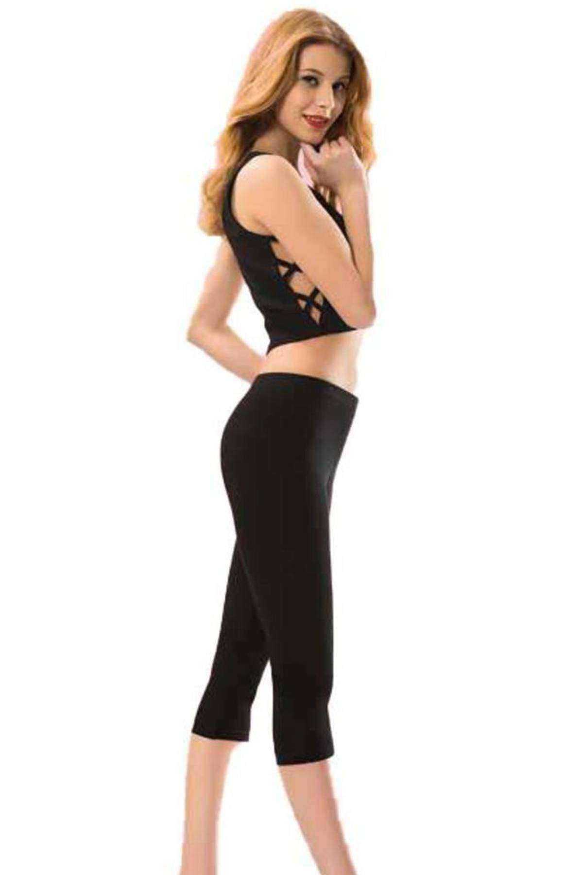 Women's Capri Sports Lycra Plain Leggings Black 4005