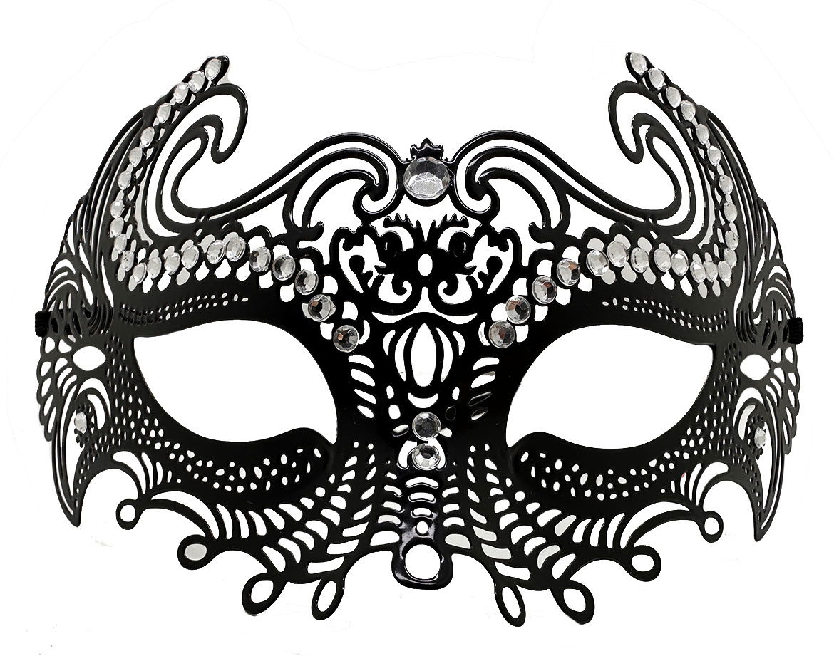 Black Color Laser Cut Metal Prom Party Venetian Mask with Crystal Stones