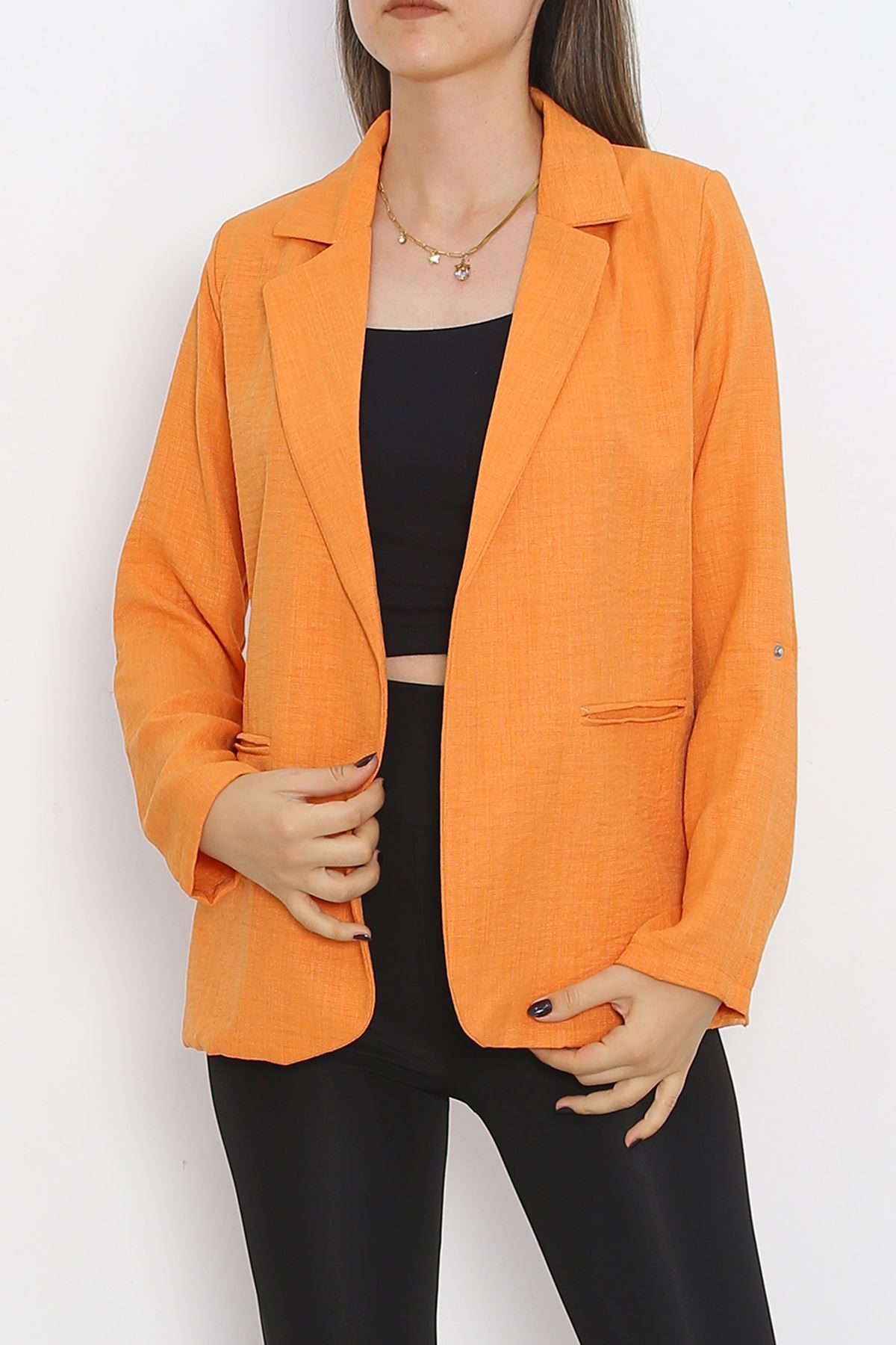 Spring Jacket with Sleeve Buttons Orange