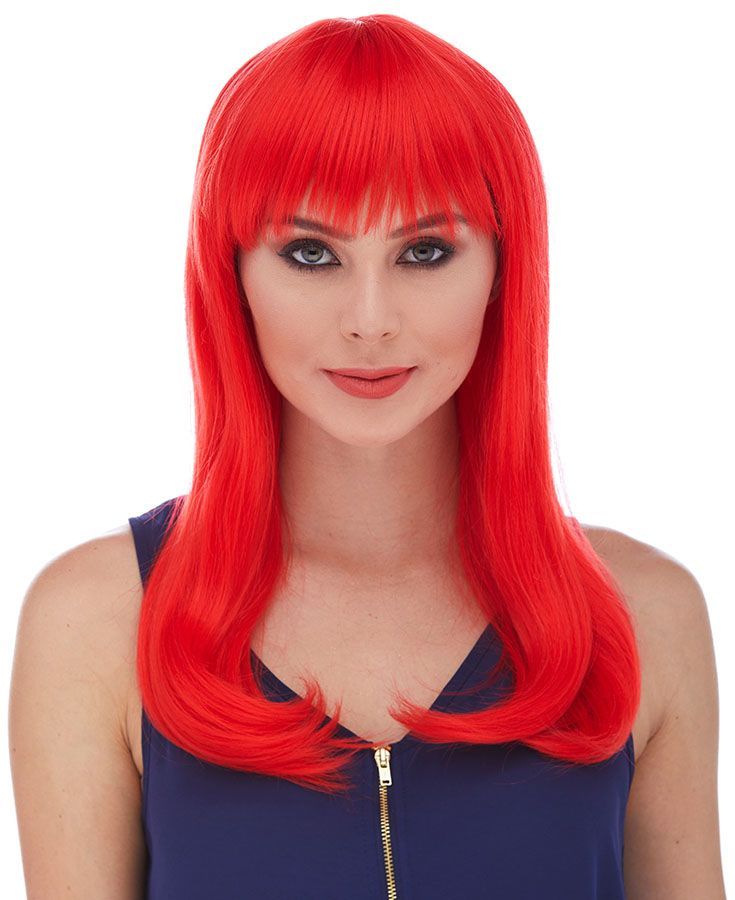 Red Color Long Straight Party Wig