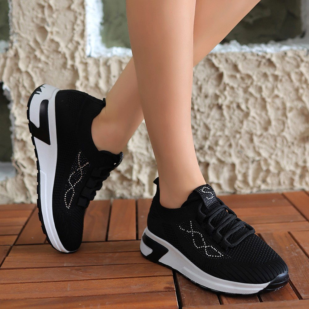 Black Tricot Lace-Up Sneakers