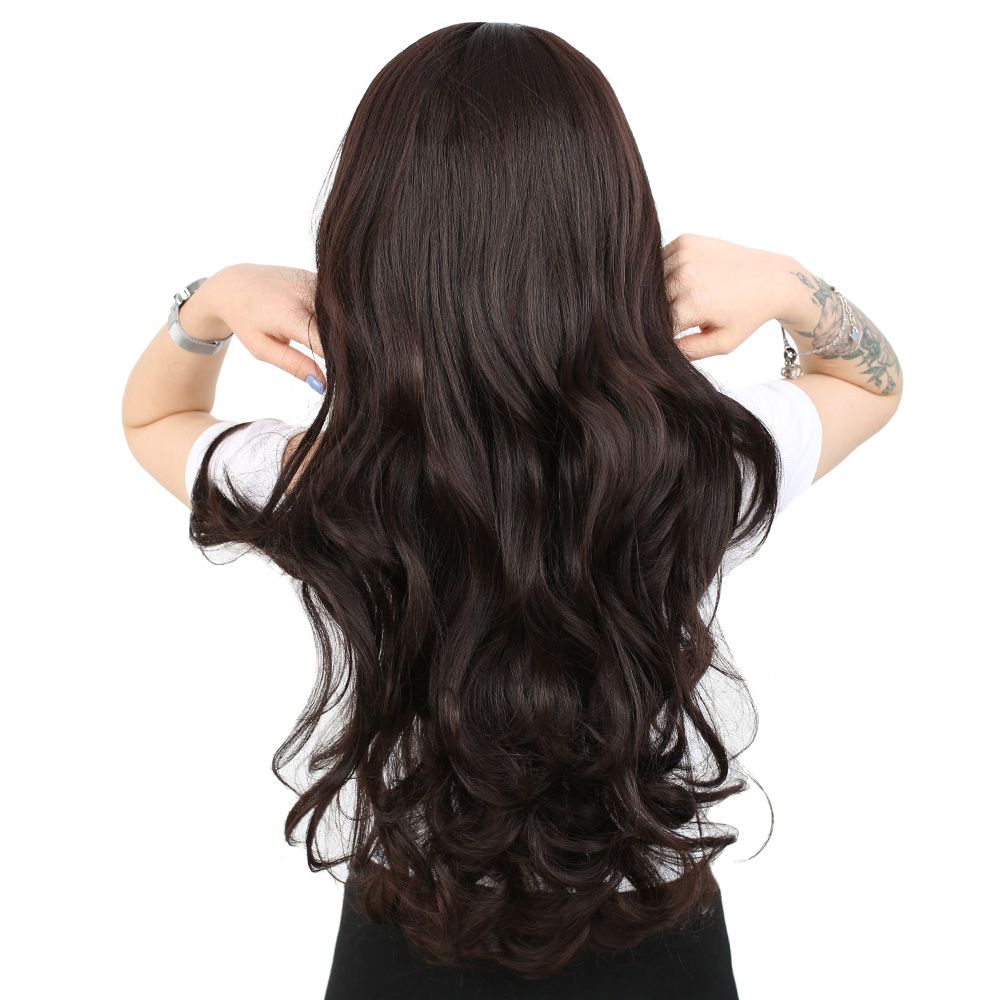 Super Dense Wavy Kanekalon Fiber Synthetic Long Bangs Wig/Dark Brown