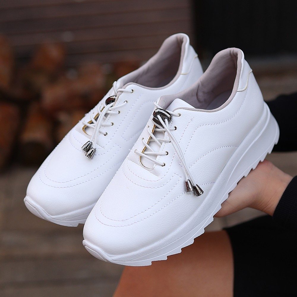 White Skin Lace-Up Sneakers