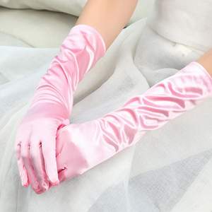 Long Extra Shiny Satin Gloves Pink Color