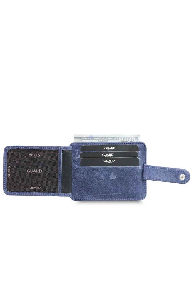 Vertical Crazy Navy Blue Leather Card Holder