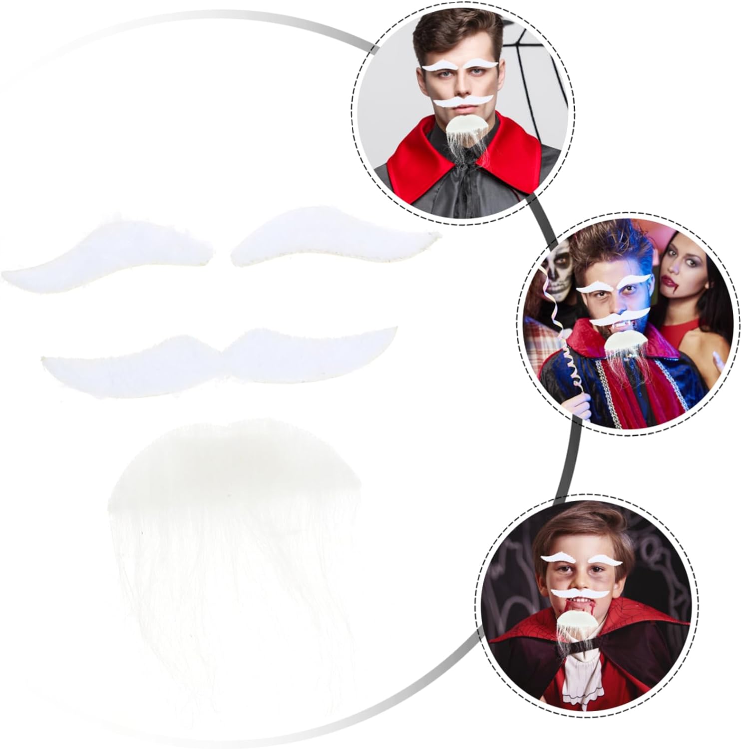 White Color Self Adhesive Fake Beard Mustache and Eyebrow Set