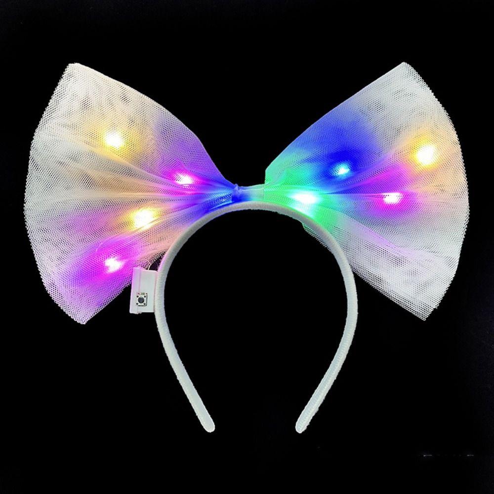 Colorful Led Lighted Bow Shaped Tulle Party Crown White Color 25x25 cm