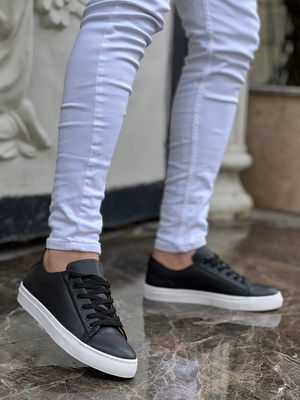 Black Leather High Sole Lace-Up Casual Men's Shoes