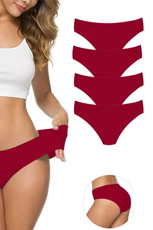 4Pcs Women's Seamless Laser Cut Stretchy Non-marking Panties Burgundy