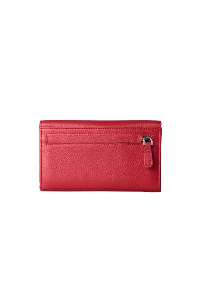 Red Genuine Leather Ladies Wallet with Snap Fastener