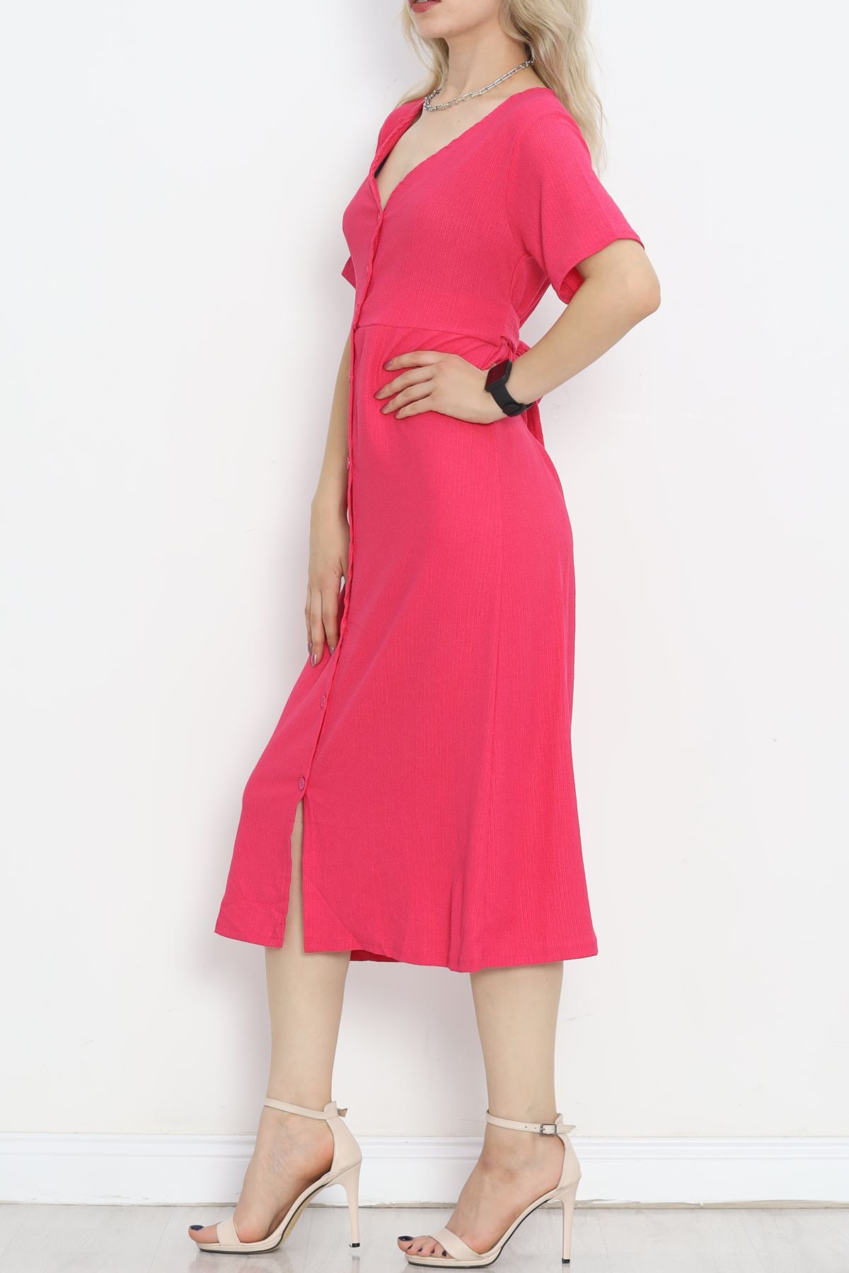 Button Front Dress Fuchsia