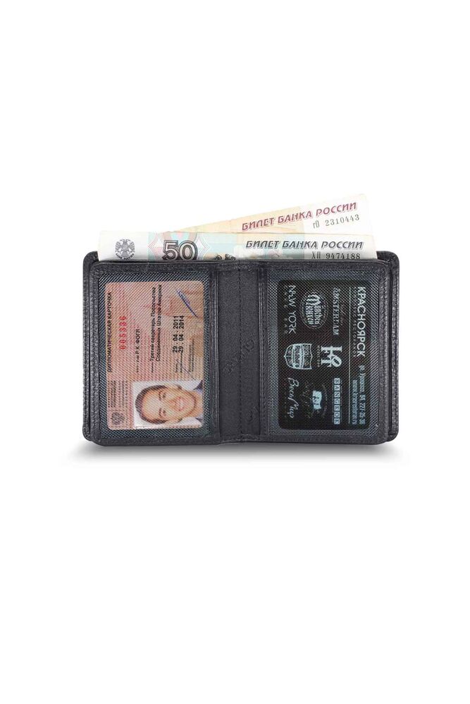 Black Men's Wallet with Medium Double Pisot and Coin Compartment