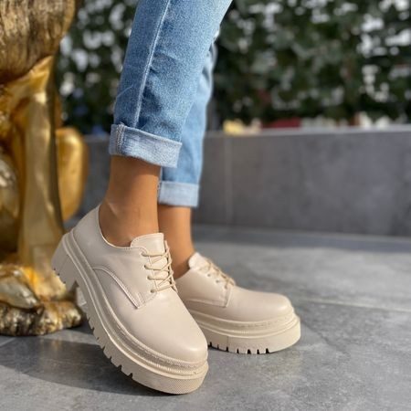 Beige Skin Lace-up Oxford Shoes