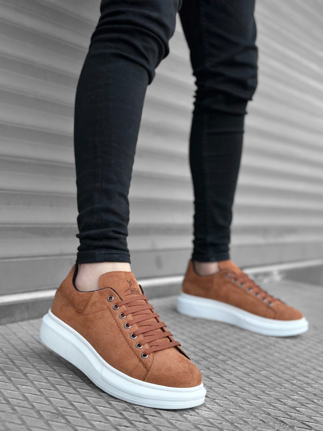 Thick High Sole Taba Suede Lace-Up Sneakers For Men