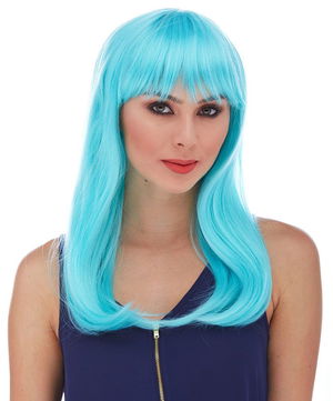 Light Blue Color Long Straight Party Wig