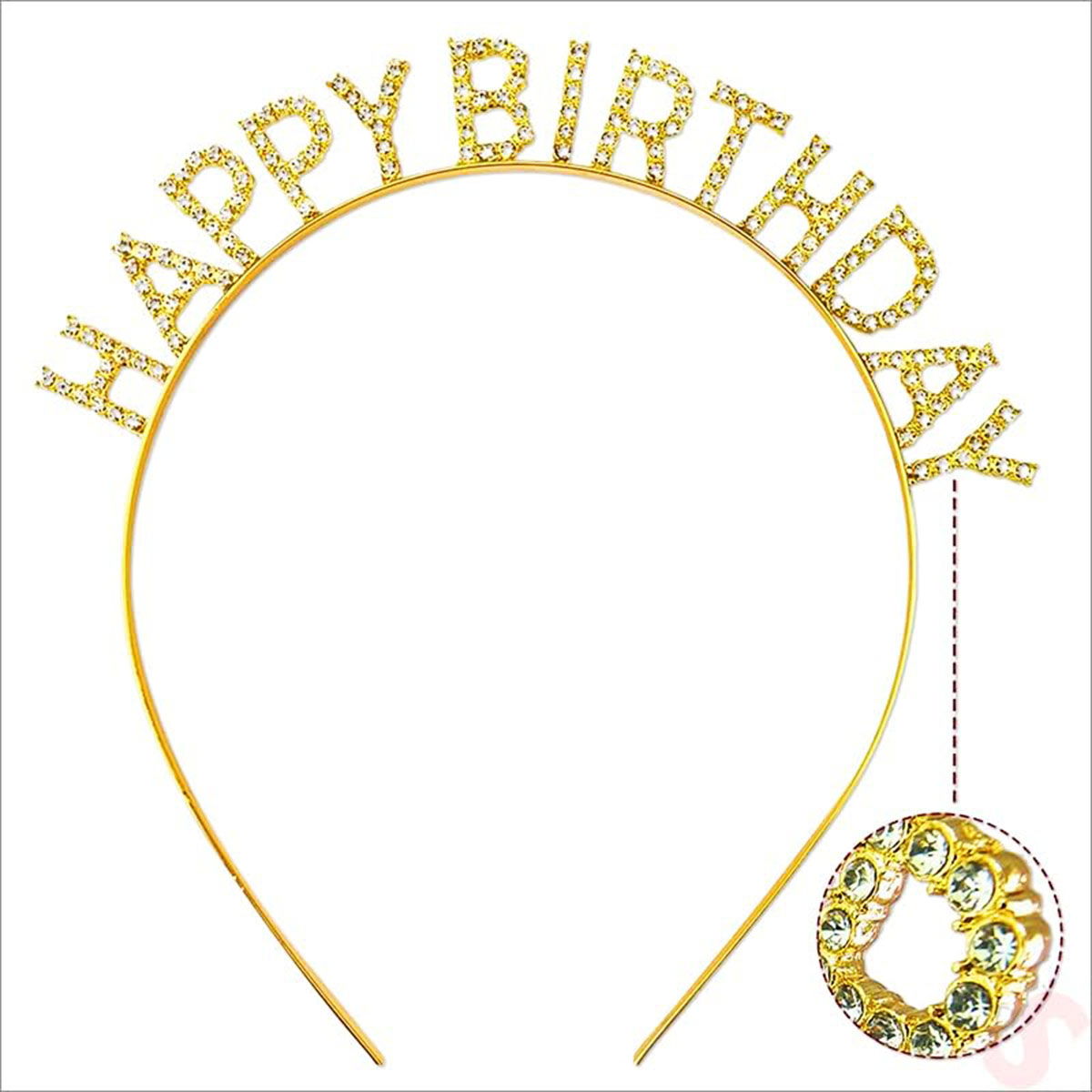 Gold Gold Color Shiny Happy Birthday Crown with Crystal Stones 16x17 cm