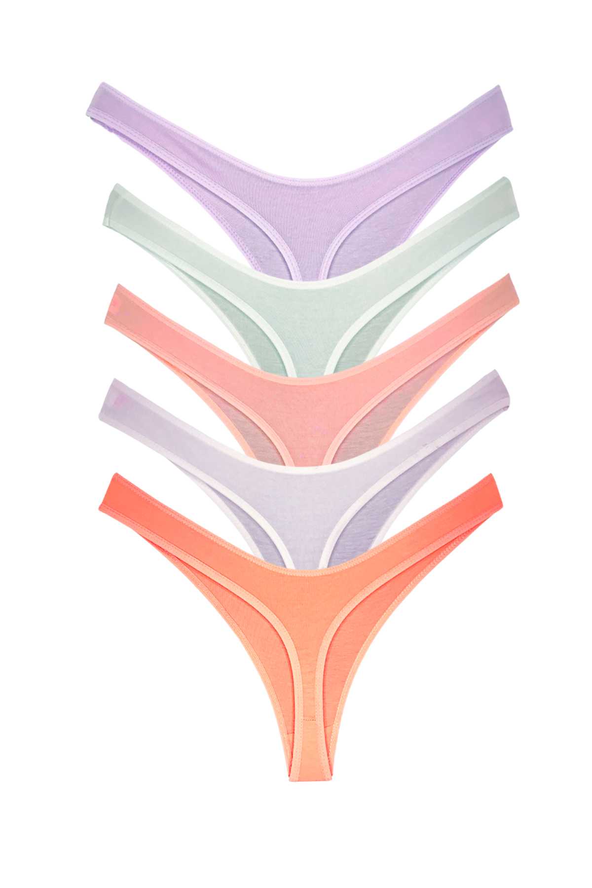 5Pcs Cotton Women's Classic Thong Soft Colors