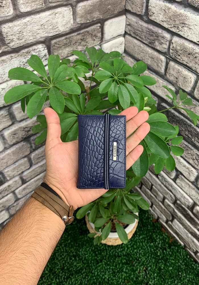 Navy Blue Croco Patterned Elastic Sports Card Holder