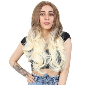 Super Dense Wavy Kanekalon Fiber Synthetic Long Bangs Wig / Balkan Hair / Platinum Ombré