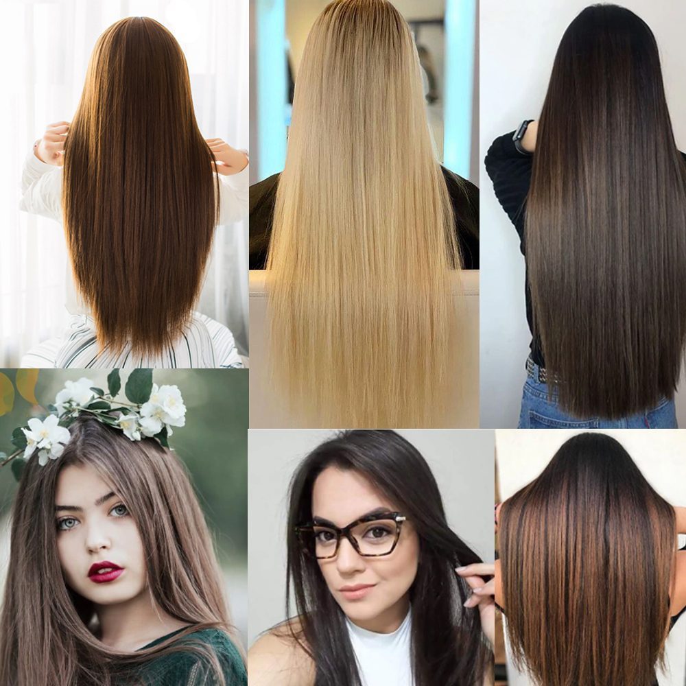 Kanekalon Fiber Synthetic Straight Half Moon + 2 Side Hair Snaps / Caramel Platinum Highlights