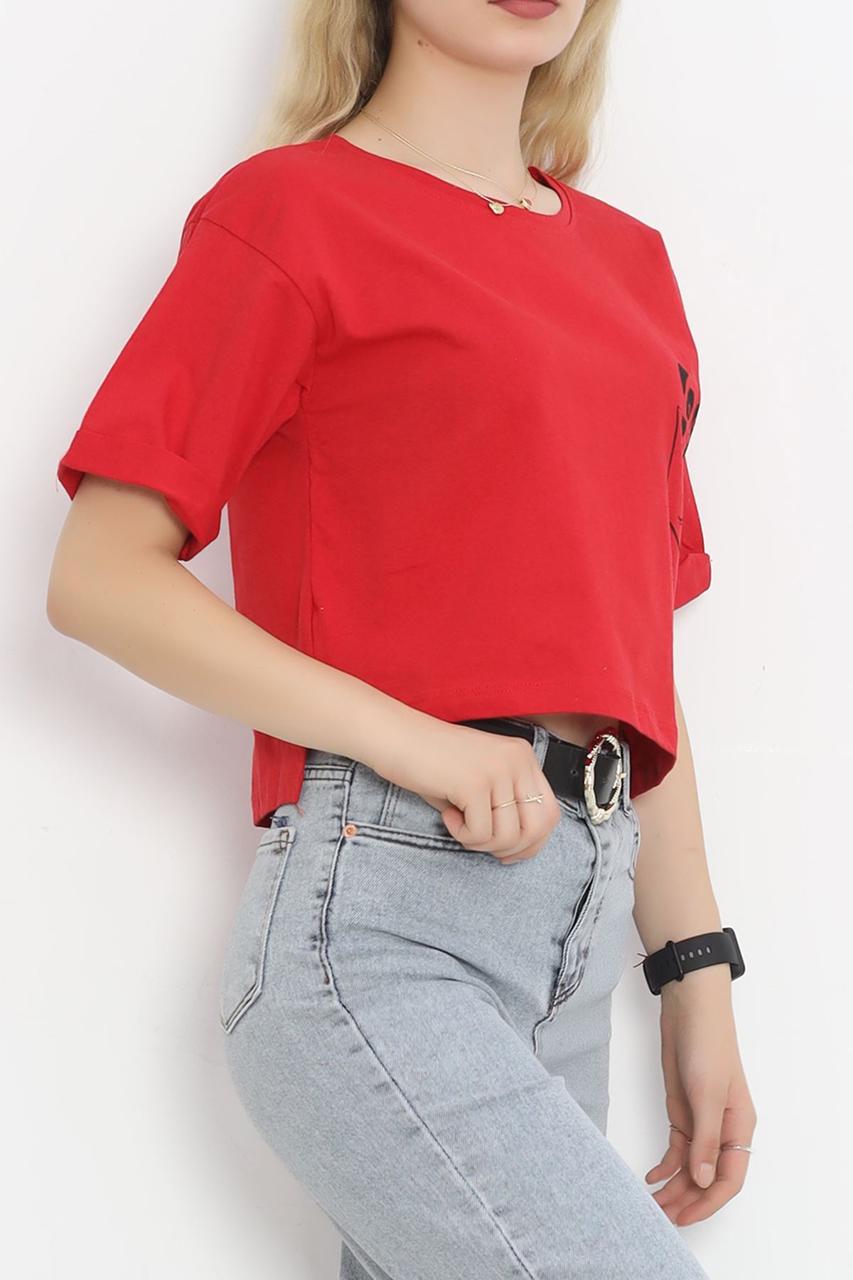 Printed Crop T-shirt Red