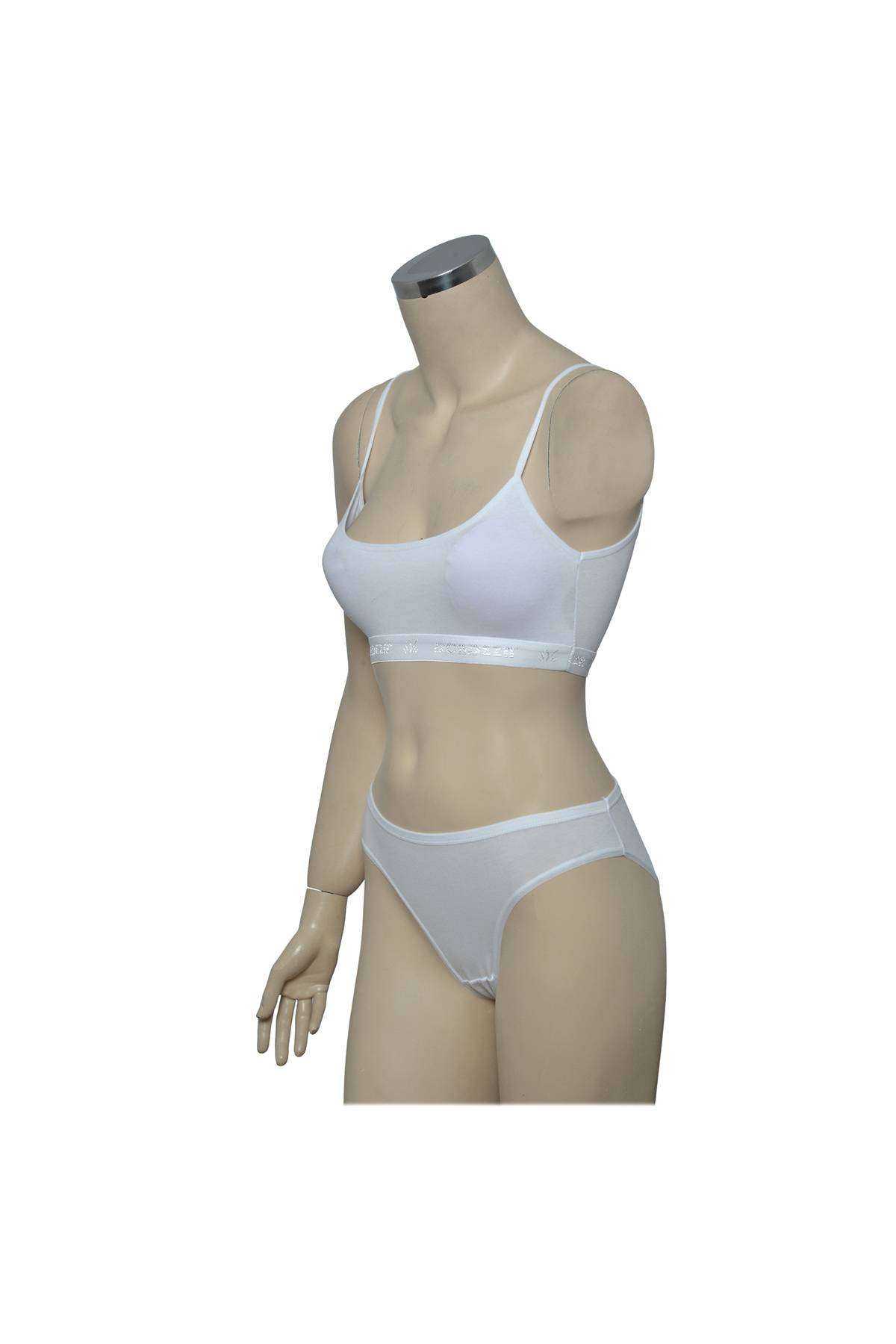 Padded Rope Straps Half Tank Top Bustier Panty Set White